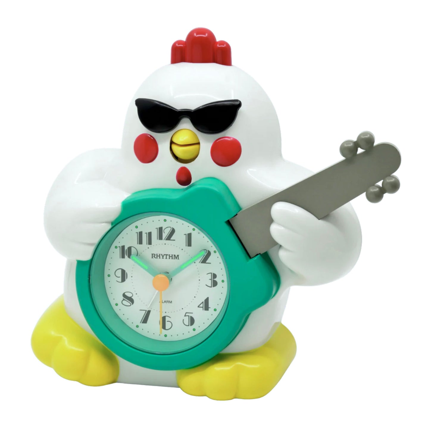 Rhythm “Rock n’ Roll Chicken” Novelty Musical Alarm Clock with Fun Singing Alarm Sound - CRE321UR03