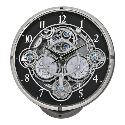 Limited Time Sale! | Rhythm “Chronograph” Skeletonized Dial Magic Motion Musical Wall Clock with Moving Gears - 4MH442WU08 (Black/Silver), 4MH900WU03 (White/Gold)