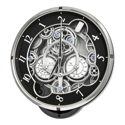 Limited Time Sale! | Rhythm “Chronograph” Skeletonized Dial Magic Motion Musical Wall Clock with Moving Gears - 4MH442WU08 (Black/Silver), 4MH900WU03 (White/Gold)