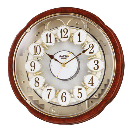 Limited Time Sale! | Rhythm “Woodgrain Blossom” Magic Motion Musical Wall Clock with Dancing Dial - 4MH828WD23