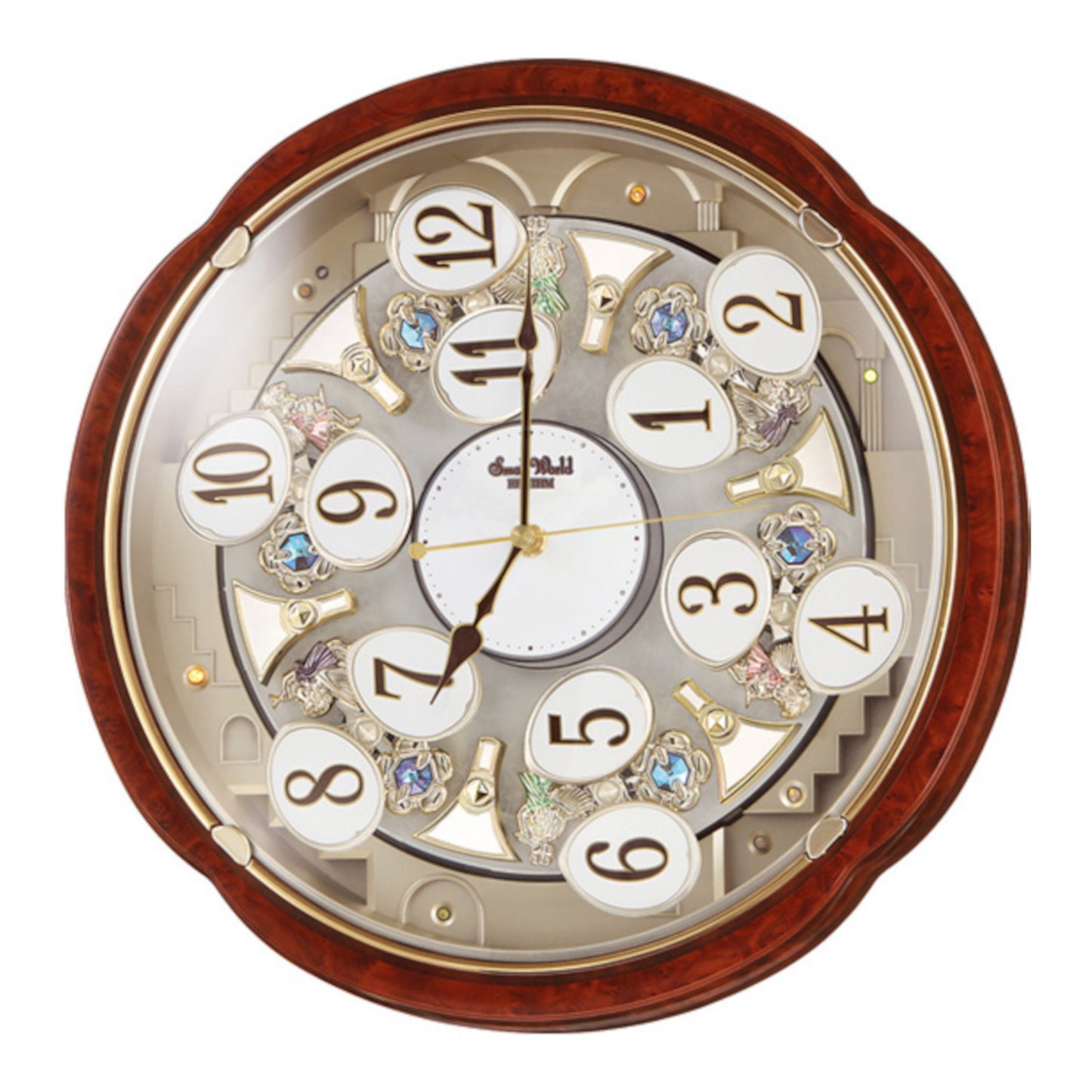 Limited Time Sale! | Rhythm “Woodgrain Blossom” Magic Motion Musical Wall Clock with Dancing Dial - 4MH828WD23