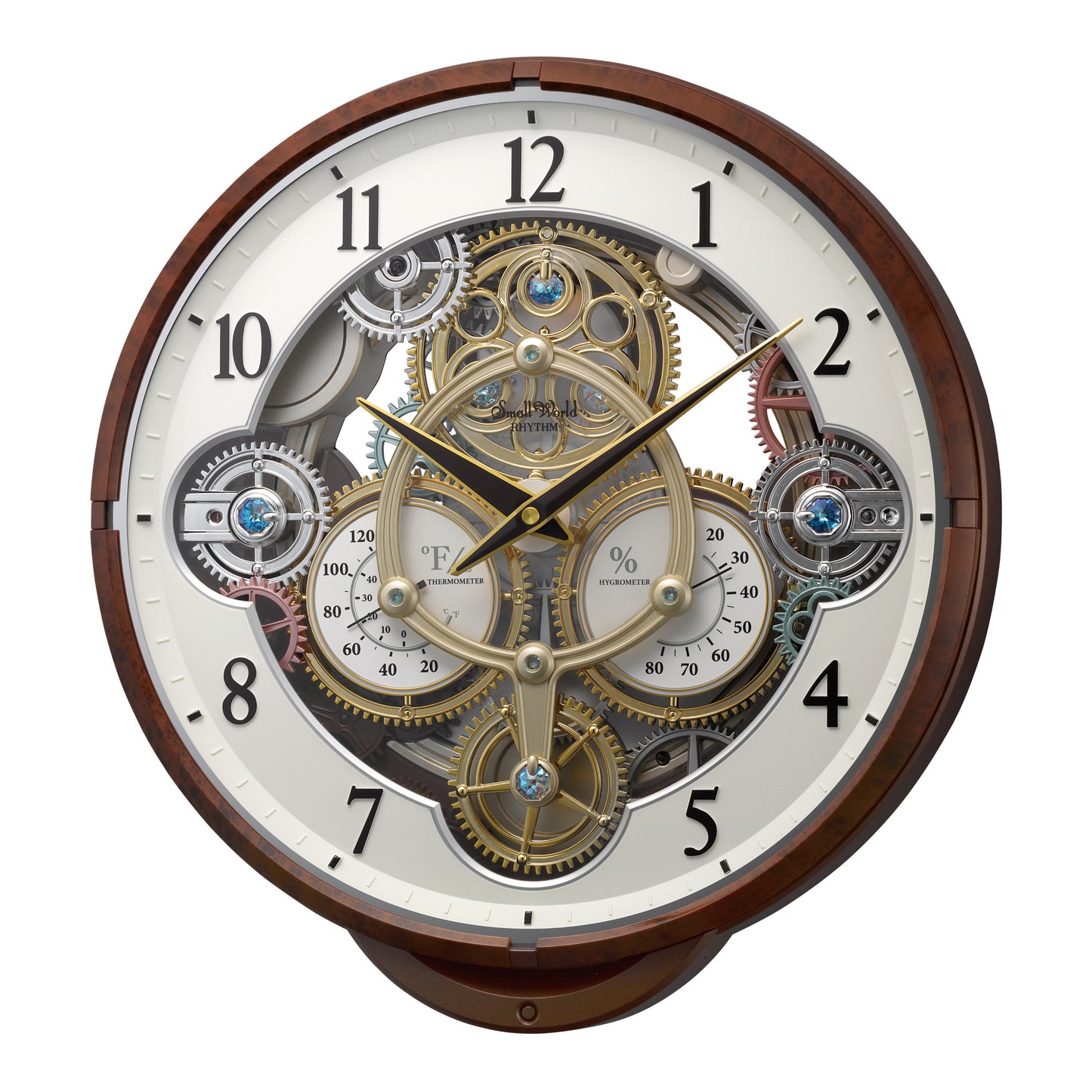 Limited Time Sale! | Rhythm “Widget” Skeletonized Dial Magic Motion Musical Wall Clock with Moving Gears - 4MH886WU23