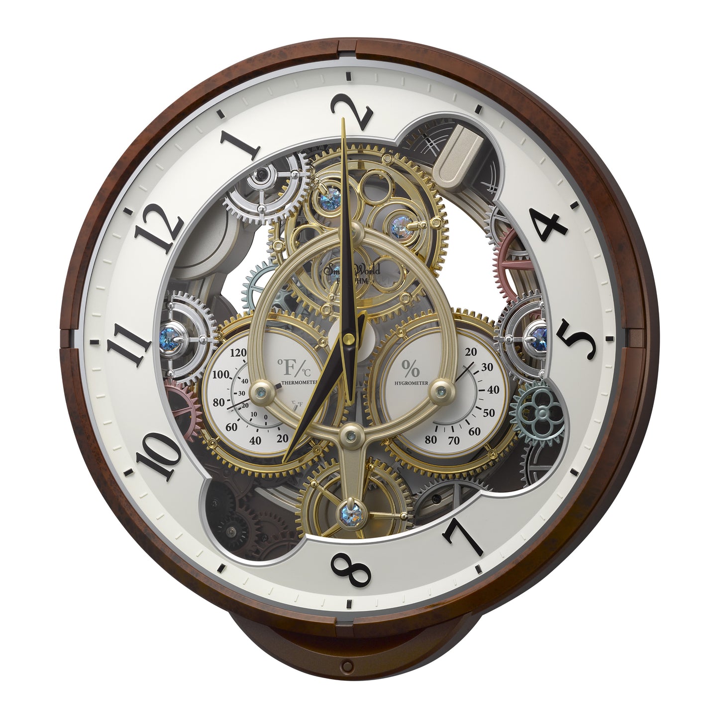 Limited Time Sale! | Rhythm “Widget” Skeletonized Dial Magic Motion Musical Wall Clock with Moving Gears - 4MH886WU23