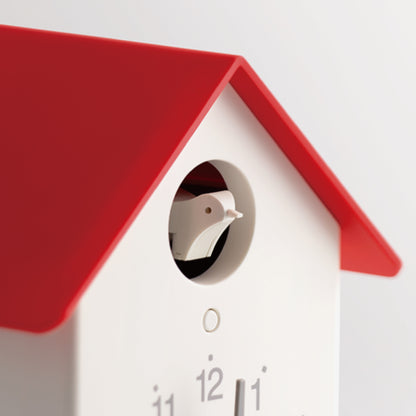 Rhythm “Tori House” Modern Wall or Mantel Cuckoo Clock with Real Cuckoo Sound - 4RH797SR01 (White/Red), 4RH797SR04 (Blue)