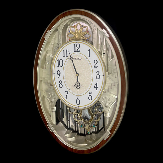 Seiko QXM369BRH “Golden Citadel” Melodies in Motion Musical Decorative Pendulum Wall Clock