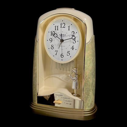 Rhythm "Small World Crystal Dew A (Pearl)" Magic Motion Musical Alarm Clock from Japan with Animated Figurine - 4RM731RH03