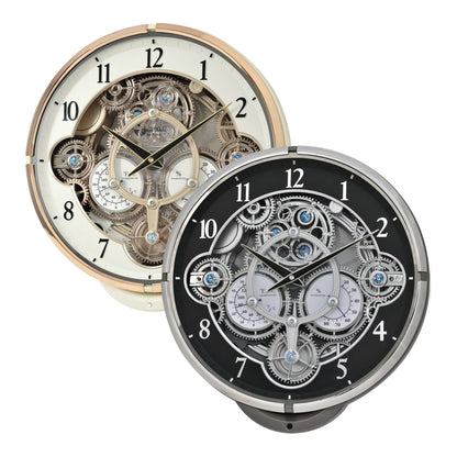 Limited Time Sale! | Rhythm “Chronograph” Skeletonized Dial Magic Motion Musical Wall Clock with Moving Gears - 4MH442WU08 (Black/Silver), 4MH900WU03 (White/Gold)