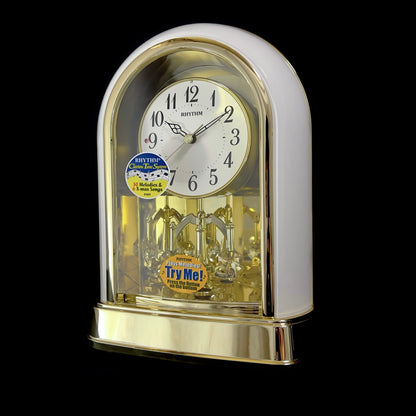 Limited Time Sale! | Rhythm “Crystal Dulcet II (Pearl)” Musical Motion Decorative Pendulum Mantel Clock - 4RH794WU03