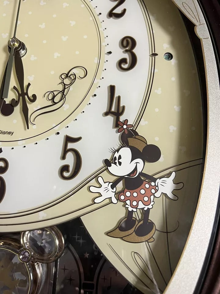 Seiko Disney Time FW579B "Mickey & Minnie Mouse (Metallic Brown)" Musical Decorative Pendulum Wall Clock from Japan