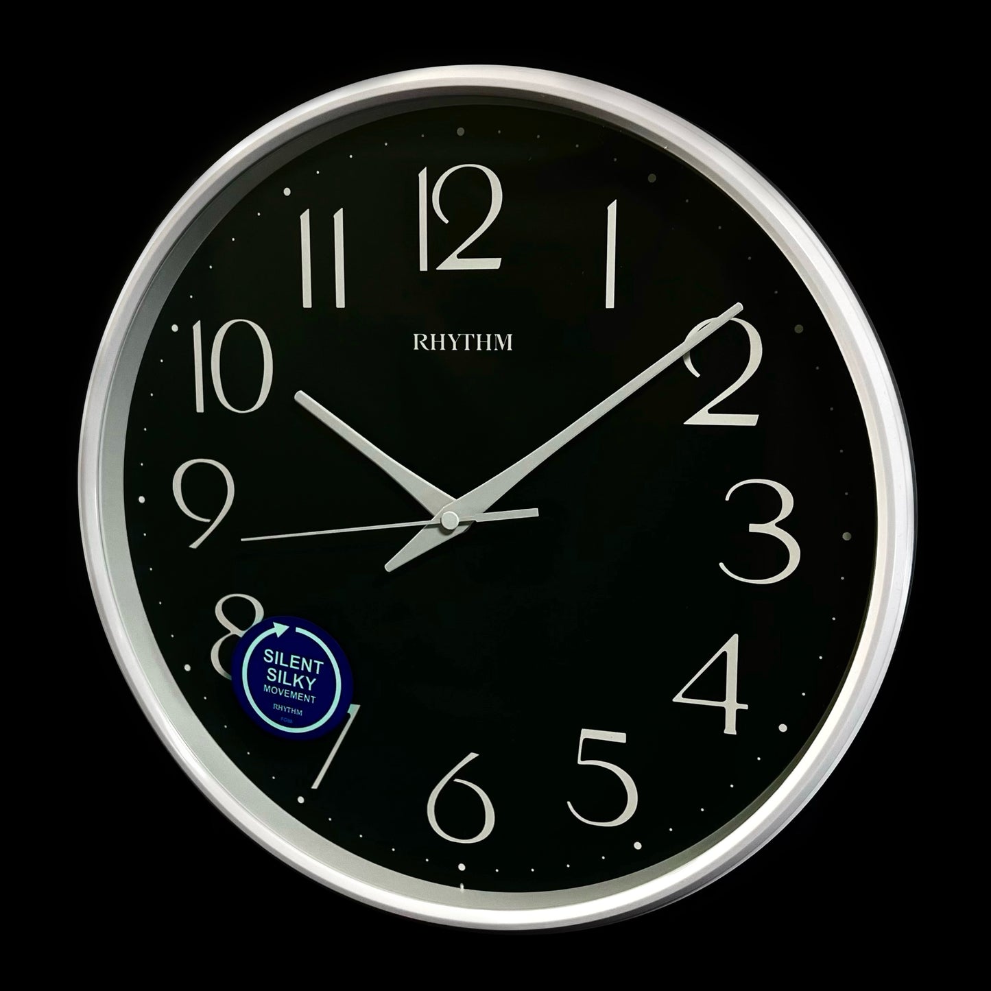 Rhythm “Noir” Modern Wall Clock with Quiet Sweep Second Hand - CMG589NR03