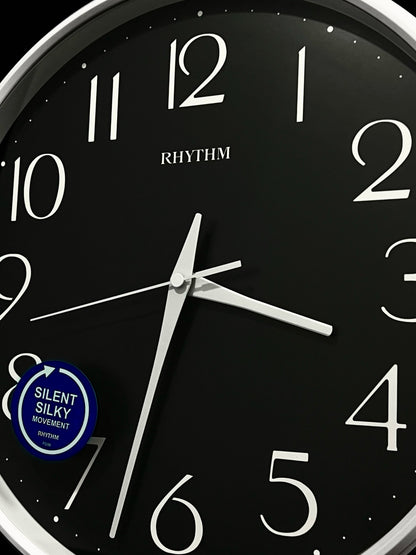 Rhythm “Noir” Modern Wall Clock with Quiet Sweep Second Hand - CMG589NR03