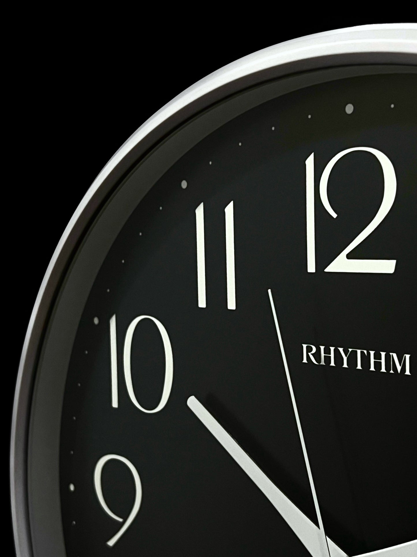 Rhythm “Noir” Modern Wall Clock with Quiet Sweep Second Hand - CMG589NR03