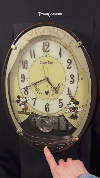 Seiko Disney Time FW579B "Mickey & Minnie Mouse (Metallic Brown)" Musical Decorative Pendulum Wall Clock from Japan