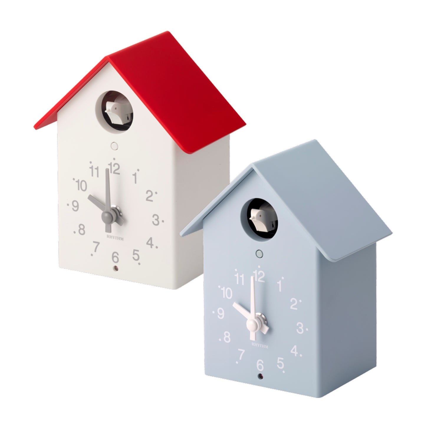 Rhythm “Tori House” Modern Wall or Mantel Cuckoo Clock with Real Cuckoo Sound - 4RH797SR01 (White/Red), 4RH797SR04 (Blue)