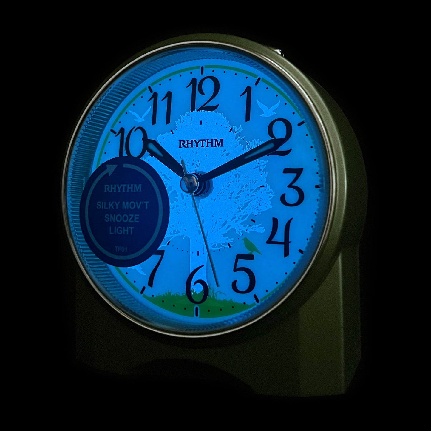 Rhythm “Nightbright 3055” Tree-Themed Desk Alarm Clock with LED-Lighted Dial - CRE305NR05